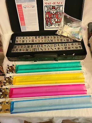 Vintage MAH JONG Set 166 Tiles 4 Racks  Hostess Earrings And Bracelet! • $199