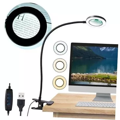  Desk Magnifying Glass With Light 5X Clip-on Desk Lamp Dimmable Black • $25.24
