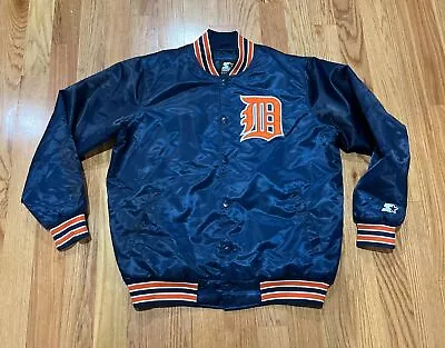 Detroit Tigers Jacket Mens XL Starter MLB Satin Stitched Patch Black Label • $79.99