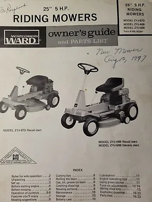 Montgomery Ward 25  5hp Riding Lawn Mower Owner & Parts Manual ZYJ 87D -50B -48B • $58.99