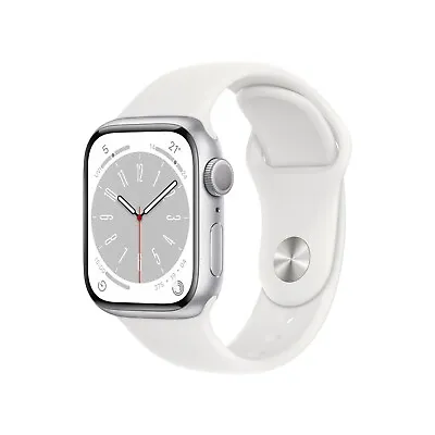 $659 • Buy Apple Watch Series 8 GPS - 41mm Silver Aluminium Case + White Sport Band IITS