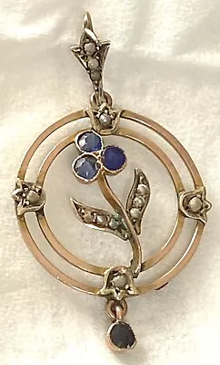 9ct Gold Edwardian Lavalier With Seed Pearls & Sapphire? • £79