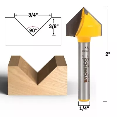 90 Degree X 3/4  Diameter V Groove Router Bit - 1/4  Shank - Yonico 14996q • $11.95