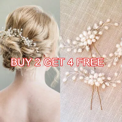 £2.71 • Buy Flower Wedding Hair Pins Bridesmaid Crystal Diamante Pearls Bridal Clips Grips