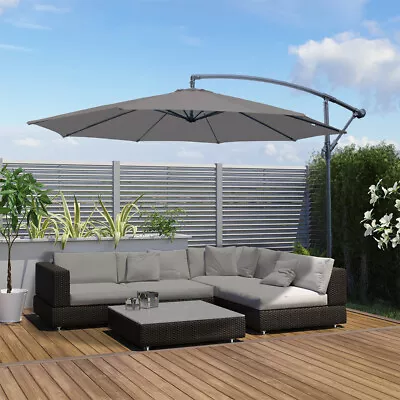 3M Garden Parasol Outdoor Hanging Sun Shade Banana Umbrella Cantilever Grey • £73.99