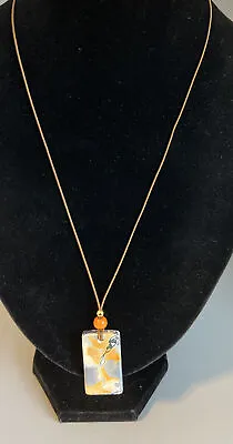 NECKLACE Le Muse Todi Gray/Orange/Cream Colored Ceramic Pendant. Super Cute! • $18