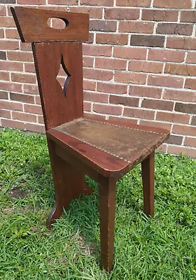Vintage Gothic Medieval Handmade Wooden Chair Plant Stand Leather Seat Needs TLC • $174.99