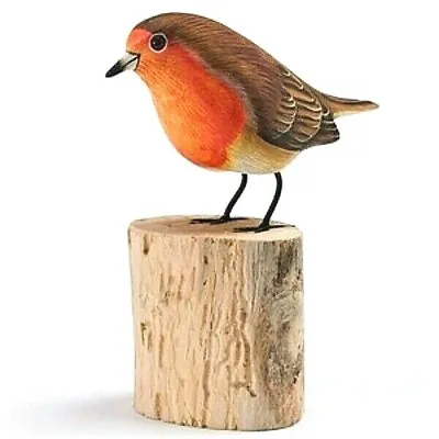 £14.89 • Buy Hand Carved Wooden Painted Robin On A Tree Stump Garden Ornament Bird Carving
