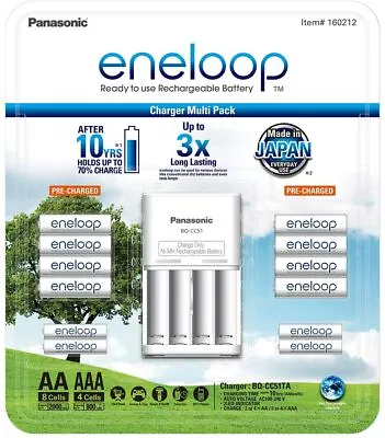 Panasonic Eneloop Recharge Battery Charger Pack 8 AA + 4 AAA Batteries Nimh • $69.95