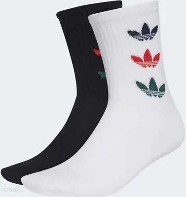 Adidas Men's Trefoil Cuff Crew Socks 2 Pack Black White (US 7-8.5   EU 40-42) • $8.99