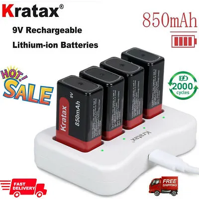 Kratax 850mAh 9V Rechargeable Lithium Batteries F/ Smoke Alarm Guitar Multimeter • $29.97