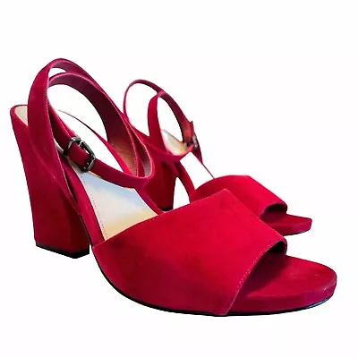 Via Spiga Piper Red Suede Ankle Strap Sandals Open Toe Womens Heels Size 9 Shoes • $38.88