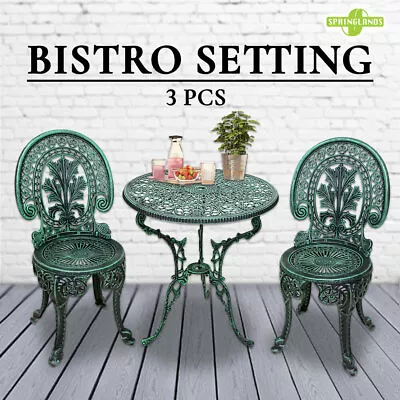 3PCS Bistro Setting Outdoor Cast Aluminium Table Chair Garden Patio Verdigris • $194.65