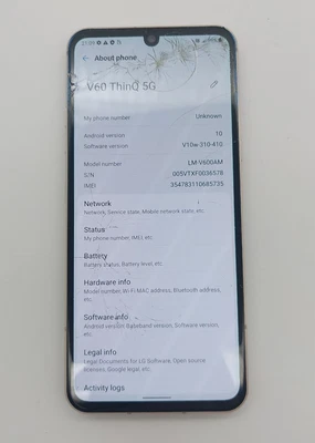 $133 • Buy LG V60 ThinQ 5G V600AM (AT&T) 128GB Blue *Clean ESN* - Crack