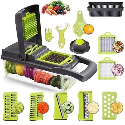 15 In 1 Vegetable Chopper Salad Fruit Mandolin Slicer Food Dicer Cutter Peeler • £10.98