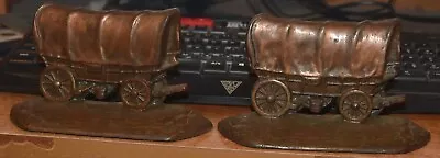 2 Antique Western Covered Wagon W H HOWELL Co Cast Iron  Bookends • $29.99