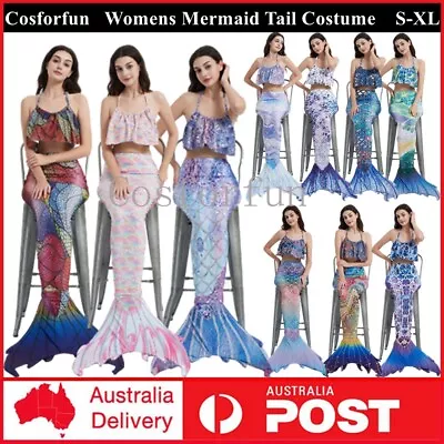 Adults Womens Mermaid Tail Swimming Costume Bikini Set Monofin Swimsuit Swimwear • $36.13