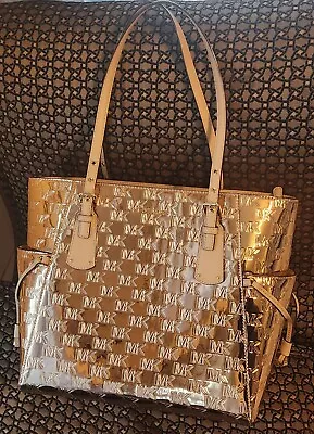 Michael Kors Voyager Logo Patent Large East West Tote Rose Gold Gently Used • $74