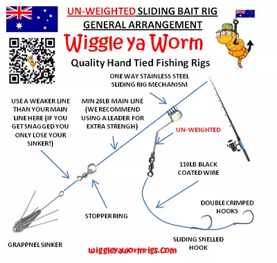 Unweighted Pre-Rigged Slide Rig For BIG Baits/fish 110lb Wire 2x 6/0 Hooks • $13.97