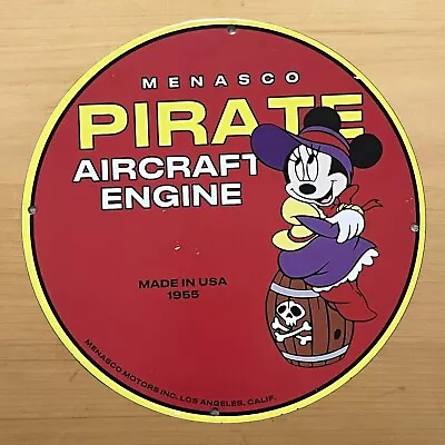 Vintage Menasco Pirate Porcelain Sign Aircraft Engine Service Station Pump Plate • $118.97