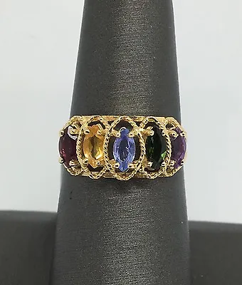 14K Solid Yellow Gold Multi-color Stone Marquise Shape Ring  • $398