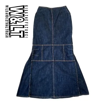 Vtg W< Walter Van Beirendonck 90s Maxi Dark Denim Fishtail Skirt W/zippers • $249