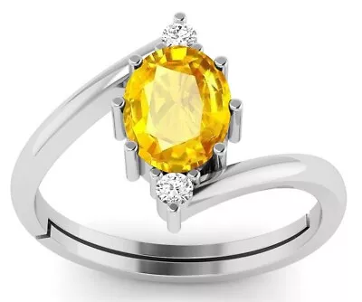 3.25 Carat Yellow Sapphire Stone Silver Plated Gemstone Ring For Women And Men • $45