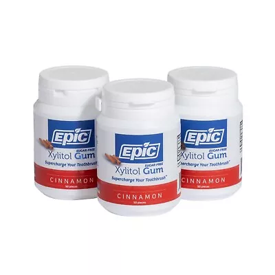 3 X Epic Xylitol Gum Cinnamon 50 Pieces Sugar-Free Dental Care Chewing Gum • $48.99