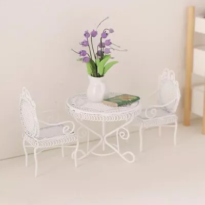 3PC Doll House Mini 1/12 Scale Iron Table And Chair Set Decorative Furniture • $17.69