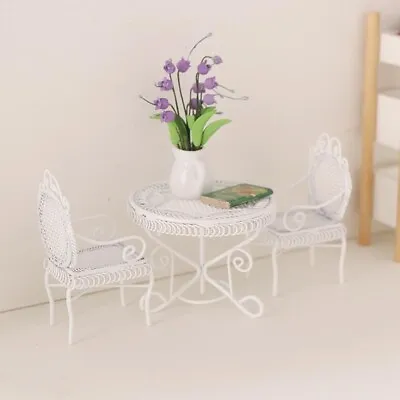 $16.69 • Buy 3PC Dollhouse Miniature 1/12 Scale Iron Table Chairs Set Garden White Furniture