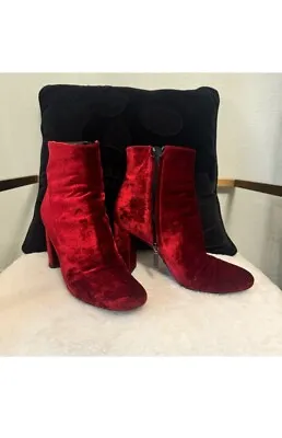 Ysl Saint Laurent Ankle Boots Booties Red Velvet 37 • $119