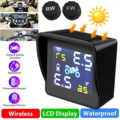 Solar Motorcycle TPMS Tire Tyre Pressure Monitoring Alarm System With 2 Sensors • $23.55