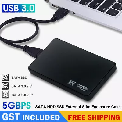 Black USB 3.0 Hard Drive Disk 2.5  SATA HDD SSD External Slim Enclosure Case • $8.54