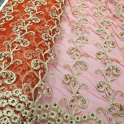 NEW* Designer Net Lace Embroidery Gem Floral Fabric Bridal Dress Crafts 130cm • £39.99