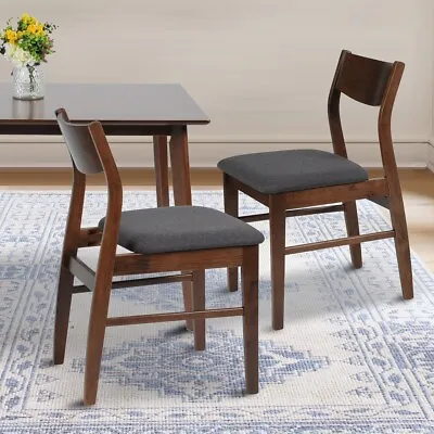 LONABR 2PC Dining Room Chairs Set Mid Century Modern Rubber Wooden Kitchen Brown • $125.99