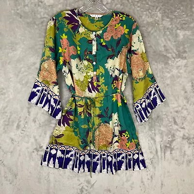 CAbi Top Women's Small Colorful SILK Floral Flowy Boho Tunic Dress Border Print • $15