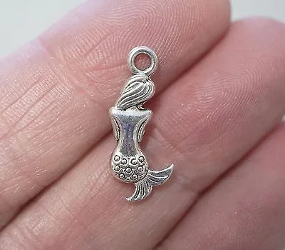 10 Mermaid Charms Sea Nautical Charms Mermaid Pendants  Antique Silver 20mm • £2.39