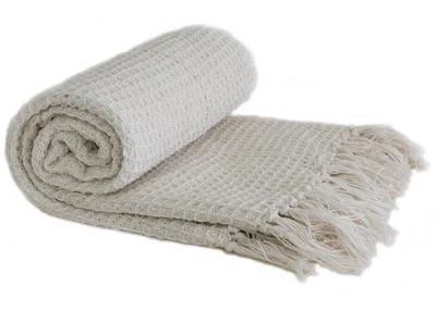 £10.45 • Buy 100% Cotton Honeycomb Throw Tassel Bed Chair Sofa Blanket Bedspread Ivory Cream