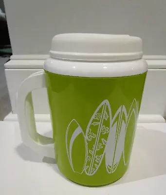 Jumbo Travel Mug 34 Oz. Thermo-Serv Super Insulated Lime Green & White • $15.95