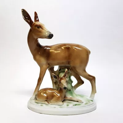 Porcelain Sculpture   Deer With Kitz   Cortendorf 1960s. • £50.76