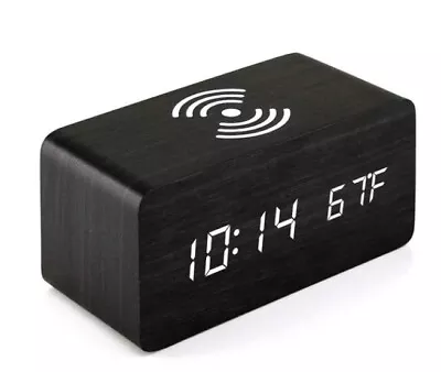 Digital Alarm Clock Wooden Table Desk Bedside LED Clock With Wireless Charger AU • $29.99