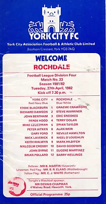 York City V Rochdale 27/04/1982 • £3.50