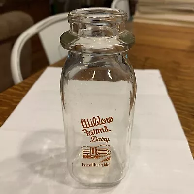 Vintage Willow Farms Dairy Frizzleburg Maryland Half Pint Milk Bottle • $9.99