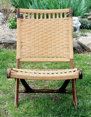 Wegner Style Folding Chair Woven Rope Danish Modern Vintage MCM Yugoslavia • $250