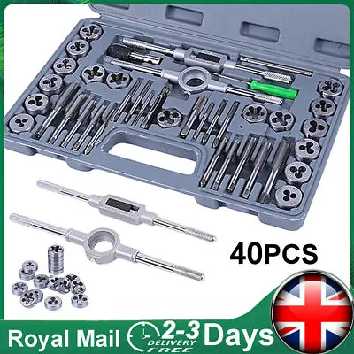 40Pcs Metric Tap And Die Set Nut & Bolt Screw Thread Cutter Wrench Tools M3-M12 • £16.97