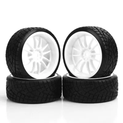 4Pcs 1/10 Scale RC Rubber Tires & Wheels Rims Hex 12mm For RC On-Road Buggy Car • $14.99