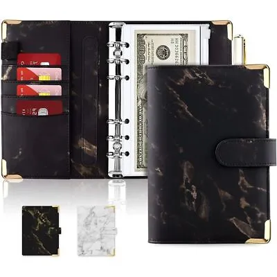 A6 PU Leather Notebook 6 Ring Binder Cover Zipper Envelope Pockets • $21.86