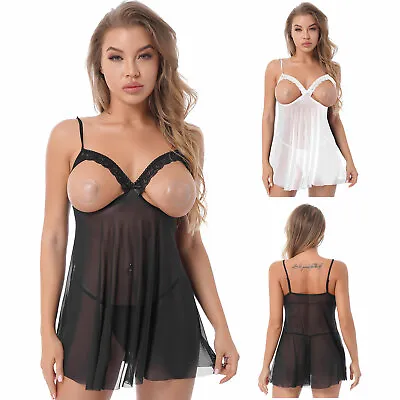 £6.68 • Buy Womens Sexy Plus Size Lingerie Open Bras Nipple Split Babydoll Sleepwear