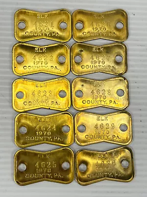 1970 Elk County Pa Pennsylvania Vintage Brass Dog Tags Lot Of 10 Sequential #s • $19.95