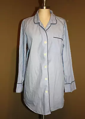 J.crew Light Blue Long Sleeve Button Up Pajama Top Contrast Piping - Medium 4 6 • $25